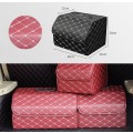 Car Trunk Foldable Storage Box, Rhombic Grid Middle Size: 40 x 32 x 30cm (Wine Red)