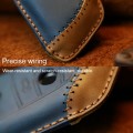 For BMW Blade Style Car Cowhide Leather Key Protective Cover Key Case, Three Keys Version (Blue)