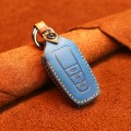 For Toyota Car Cowhide Leather Key Protective Cover Key Case, Three Keys Version (Blue)