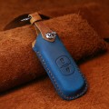 For Mazda Old Style Hallmo Car Cowhide Leather Key Protective Cover Key Case, Two Keys Version(Blue)