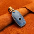 For BMW Old Style Car Cowhide Leather Key Protective Cover Key Case, Two Keys Version (Blue)