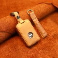 For Volvo Single Slit Style Car Cowhide Leather Key Protective Cover Key Case (Brown)