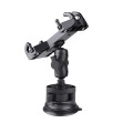 Single Suction Cup Mount Phone Holder with Tripod Adapter & Steel Tether & Safety Buckle (Black)
