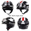 Soman Electromobile Motorcycle Half Face Helmet Retro Harley Helmet with Goggles(Bright White Red St