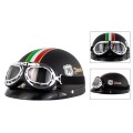 Soman Electromobile Motorcycle Half Face Helmet Retro Harley Helmet with Goggles(Matte Black Italy N