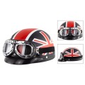 Soman Electromobile Motorcycle Half Face Helmet Retro Harley Helmet with Goggles(Matte Black UK Flag