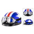 Soman Electromobile Motorcycle Half Face Helmet Retro Harley Helmet with Goggles(Matte Blue French W