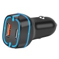 QC USB + USB-C / Type-C Dual Ports Fast Charging Car Charger with Luminous Aperture(Black)