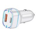 QC USB + USB-C / Type-C Dual Ports Fast Charging Car Charger with Luminous Aperture(White)