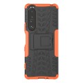 For Sony Xperia 1 III Tire Texture Shockproof TPU+PC Protective Case with Holder(Orange)