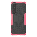 For Sony Xperia 1 III Tire Texture Shockproof TPU+PC Protective Case with Holder(Pink)
