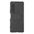 For Sony Xperia 1 III Tire Texture Shockproof TPU+PC Protective Case with Holder(Black)