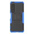 For Sony Xperia 1 III Tire Texture Shockproof TPU+PC Protective Case with Holder(Blue)