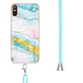 For Xiaomi Redmi 9A Electroplating Marble Pattern IMD TPU Shockproof Case with Neck Lanyard(Green 00