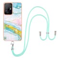 For Xiaomi Mi 11T / Mi 11T Pro Electroplating Marble IMD TPU Phone Case with Lanyard(Green 004)