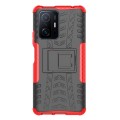 For Xiaomi Mi 11T Tire Texture TPU + PC Phone Case with Holder(Red)