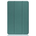 For Nokia T20 Three-folding Holder Custer Texture Leather Tablet Case(Dark Green)