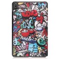 For Nokia T20 Painted Leather Tablet Case with 3-Fold Holder(Graffiti)