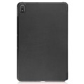 For Nokia T20 Three-folding Holder Custer Texture Leather Tablet Case(Black)