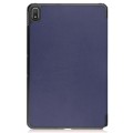 For Nokia T20 Three-folding Holder Custer Texture Leather Tablet Case(Dark Blue)