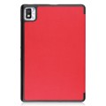 For TCL Tab 10s Three-folding Holder Custer Texture Leather Tablet Case(Red)