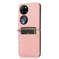 For Huawei P50 Pocket Lambskin Texture Card Folding Phone Case(Pink)