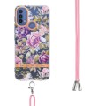 For Motorola Moto E20 / E30 / E40 Flowers Series TPU Phone Case with Lanyard(Purple Peony)