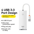 Baseus Lite Series USB-A to USB 3.0x4 HUB Adapter, Cable Length:25cm(White)