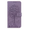 For Xiaomi Redmi Note 8 2021 / Note 8 Tree & Deer Pattern Pressed Flip Leather Phone Case(Purple)