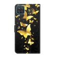 For Samsung Galaxy A22 5G 3D Painting Pattern TPU + PU Leather Phone Case(Gold Butterfly)