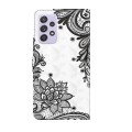 For Samsung Galaxy A33 5G 3D Painting Pattern TPU + PU Leather Phone Case(Diagonal Black Flower)