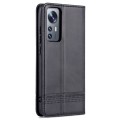 For Xiaomi 12 / 12X AZNS Magnetic Calf Texture Flip Leather Phone Case(Black)