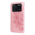 For Xiaomi Poco M4 Pro 4G 7-petal Flowers Embossing Pattern Horizontal Flip Leather Case(Rose Gold)