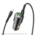 hoco NZ6 Dual Type-C / USB-C + USB PD45W 3-port Car Charger with Type-C / USB-C to 8 Pin Charging Ca