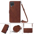 For Samsung Galaxy A12 / M12 Crossbody 3D Embossed Flip Leather Phone Case(Brown)