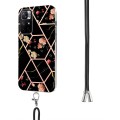For Xiaomi Redmi Note 11 5G Chinese Splicing Marble Flower Pattern TPU Phone Case with Lanyard(Black