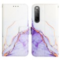 For Sony Xperia 10 IV PT003 Marble Pattern Flip Leather Phone Case(White Purple LS006)