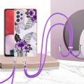 For Samsung Galaxy A13 4G Electroplating IMD TPU Phone Case with Lanyard(Purple Flower)