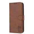 For Xiaomi Redmi Note 11E Embossed Happy Cat Pattern Leather Phone Case(Brown)
