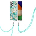 For Samsung Galaxy A13 4G Splicing Marble Flower Pattern TPU Phone Case with Lanyard(Blue Flower)