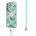 For Samsung Galaxy A13 4G Splicing Marble Flower Pattern TPU Phone Case with Lanyard(Blue Flower)