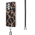 For Samsung Galaxy A23 5G / 4G Splicing Marble Flower Pattern TPU Phone Case with Lanyard(Black Flow