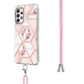 For Samsung Galaxy A33 5G Splicing Marble Flower Pattern TPU Phone Case with Lanyard(Pink Flower)