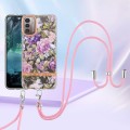 For Nokia G21/G11 Flowers Series TPU Phone Case with Lanyard(Purple Peony)