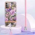 For Nokia G21/G11 Flowers Series TPU Phone Case with Lanyard(Purple Peony)