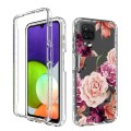For Samsung Galaxy A22 4G PC+TPU Transparent Painted Phone Case(Purple Floral)
