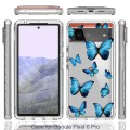 For Google Pixel 6 Pro PC+TPU Transparent Painted Phone Case(Blue Butterflies)