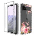 For Google Pixel 6 Pro PC+TPU Transparent Painted Phone Case(Pink Rose)