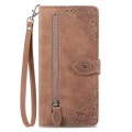 For Samsung Galaxy S22 Ultra 5G Embossed Flower Shockproof Leather Phone Case(Brown)