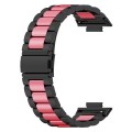For Huawei Watch Fit 2 Three-bead Metal Stainless Steel Watch Band(Black Pink)